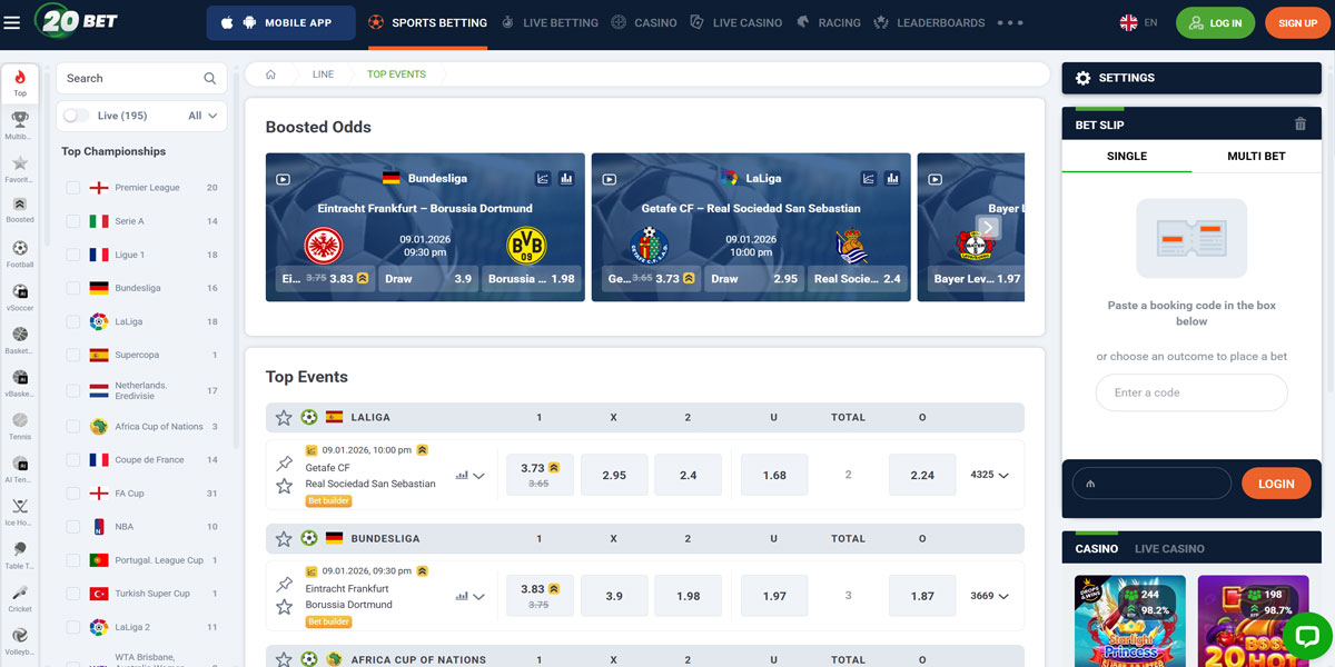 20Bet Kazino İdman Mərcləri