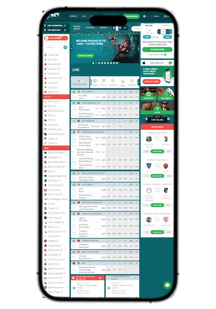 22Bet Casino Mobile View