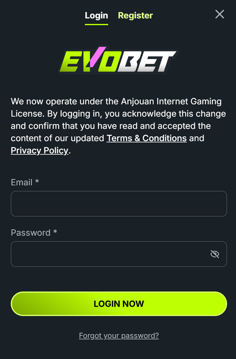 Evobet Kazino Log In