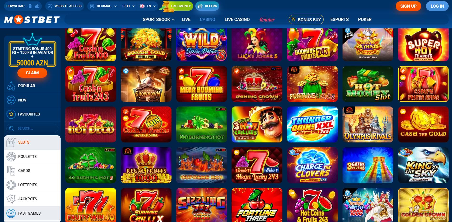 MostBet Kazino Slot Selection