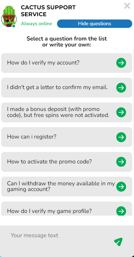 Cactus Casino Müştəri Dəstəyi