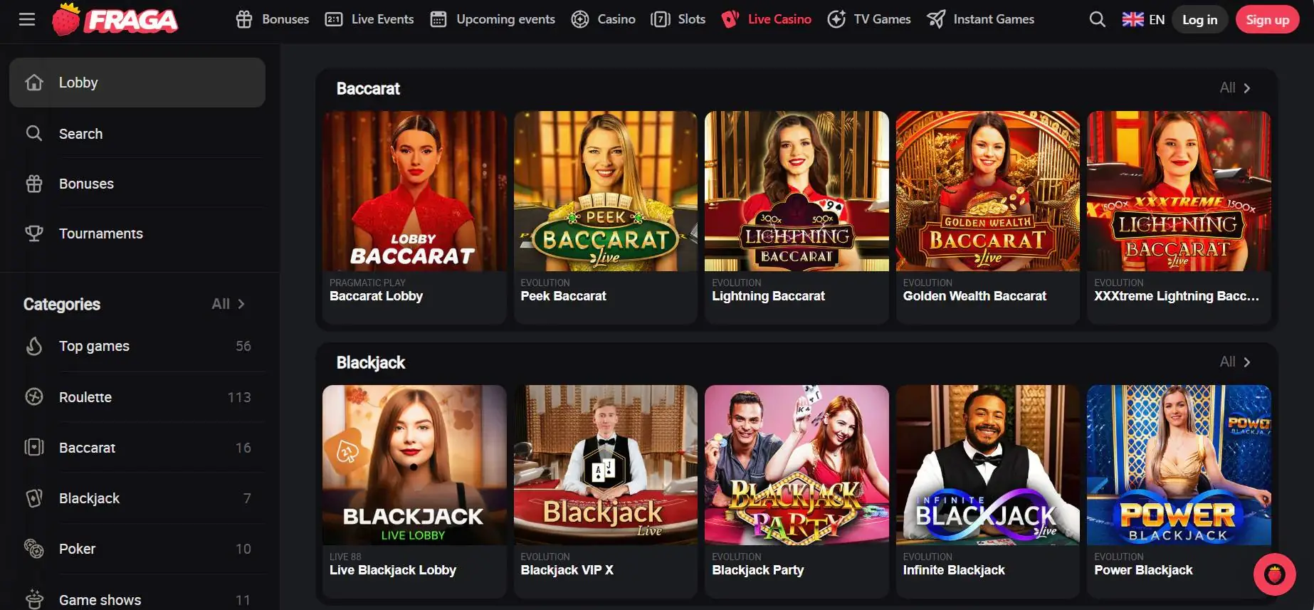 Fragabet Kazino Live Casino